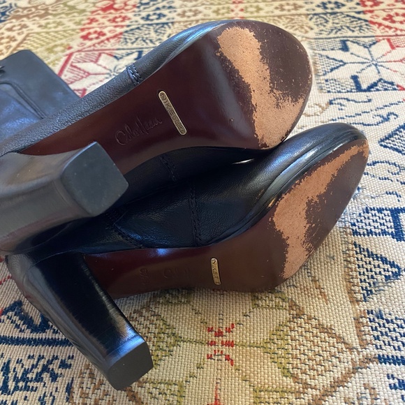 Cole Haan Phoenix Boots Tall Black Leather High Heels Buckles Nike Air Size 6.5 - Picture 7 of 8